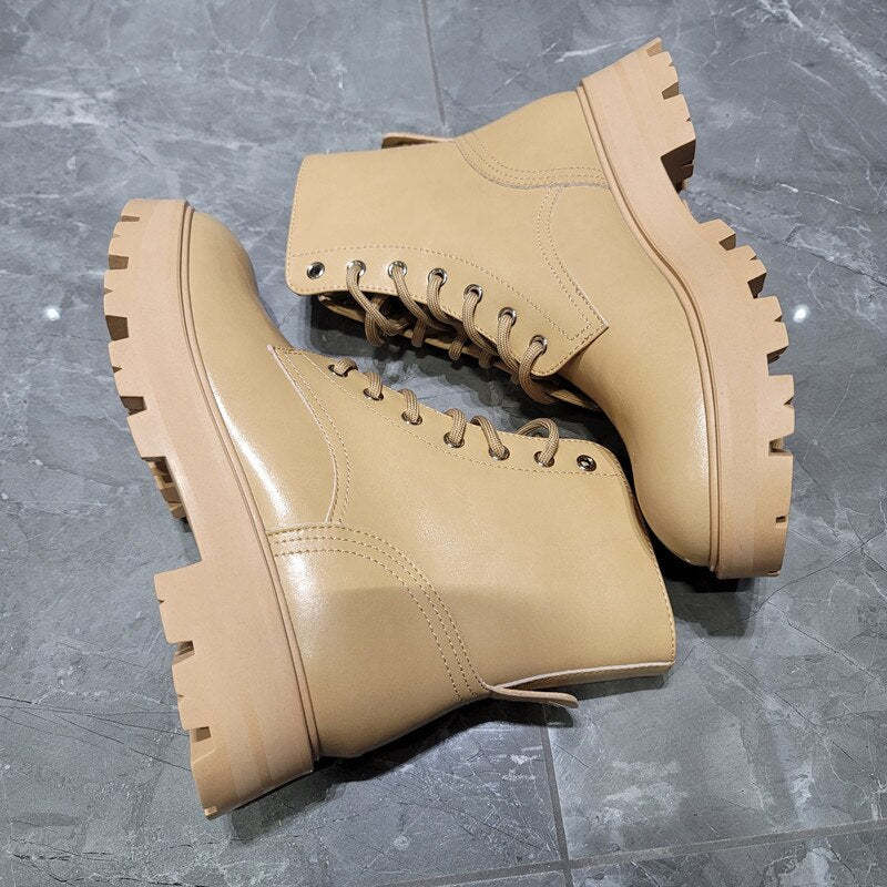 Bottes d'automne en cuir véritable pour femme-Luckweek