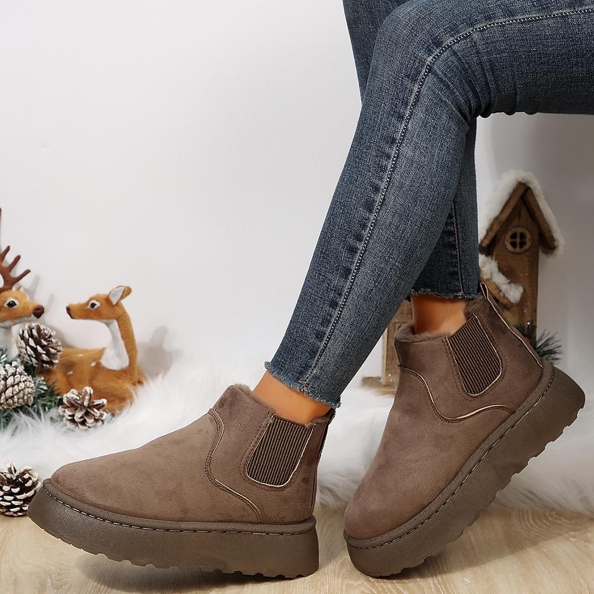Femme Bottes Bottines Chelsea Bottes de neige Grandes Tailles Extérieur du quotidien Doublé en Polaire Elégant Décontractées Confort-Luckweek