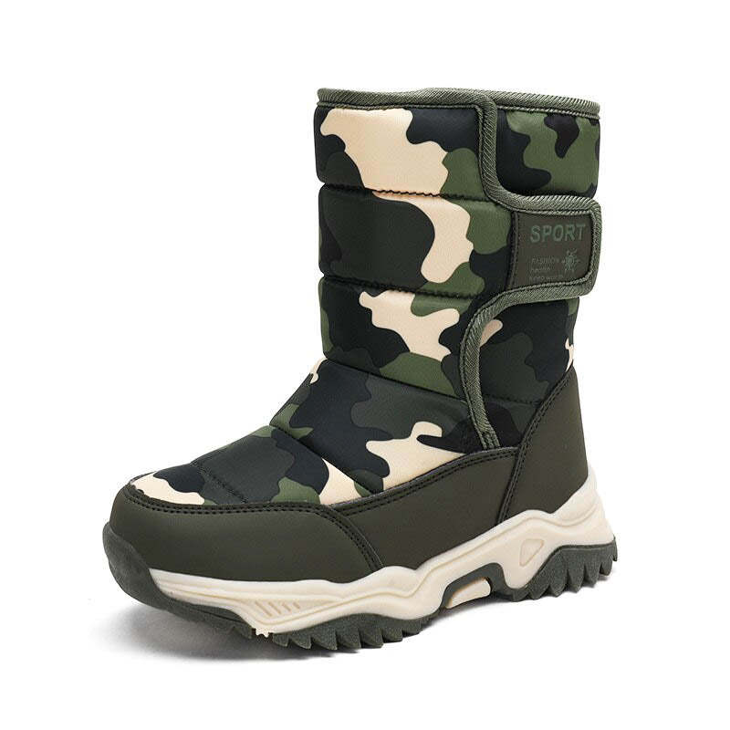 Bottes d'hiver en velours pour enfants avec doublure en coton étanche-Luckweek
