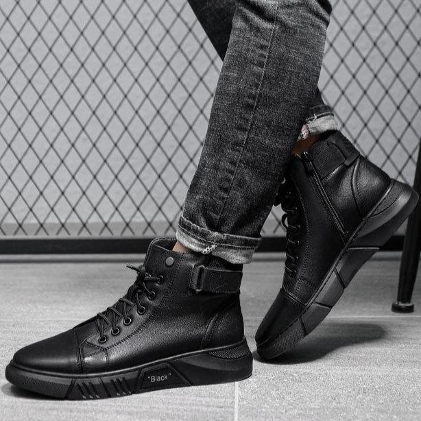 Chaussures montantes en cuir de qualité pour hommes-Luckweek