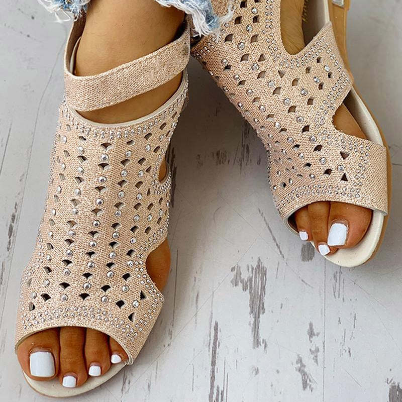 Sandales à Talons Bas avec Strass pour Femme - Zomax-Luckweek