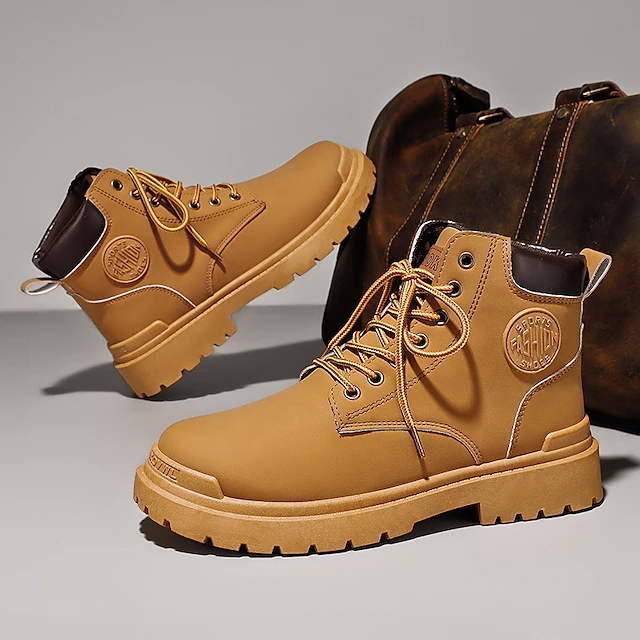Homme Bottes Bottes de travail Marche Rétro Vintage Décontractées Athlétique Polyuréthane Bottine Demi Botte Lacet Noir Marron Automne-Luckweek