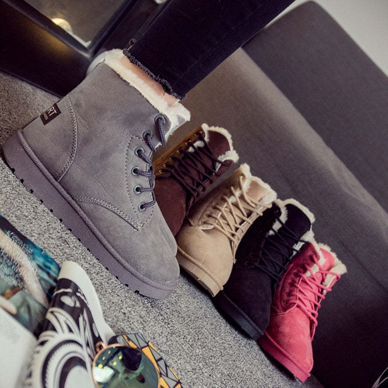 Bottes d'hiver plates et décontractées en peluche chaudes-Luckweek