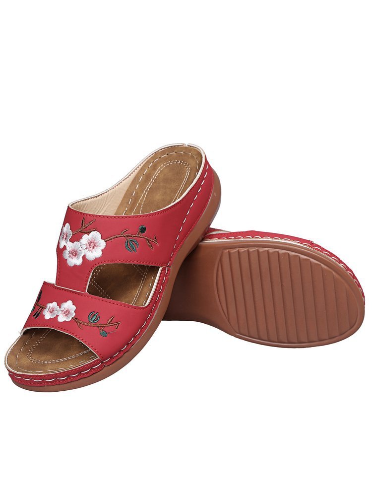 Fleur Brodée Vintage Casual Coins Sandales-Luckweek