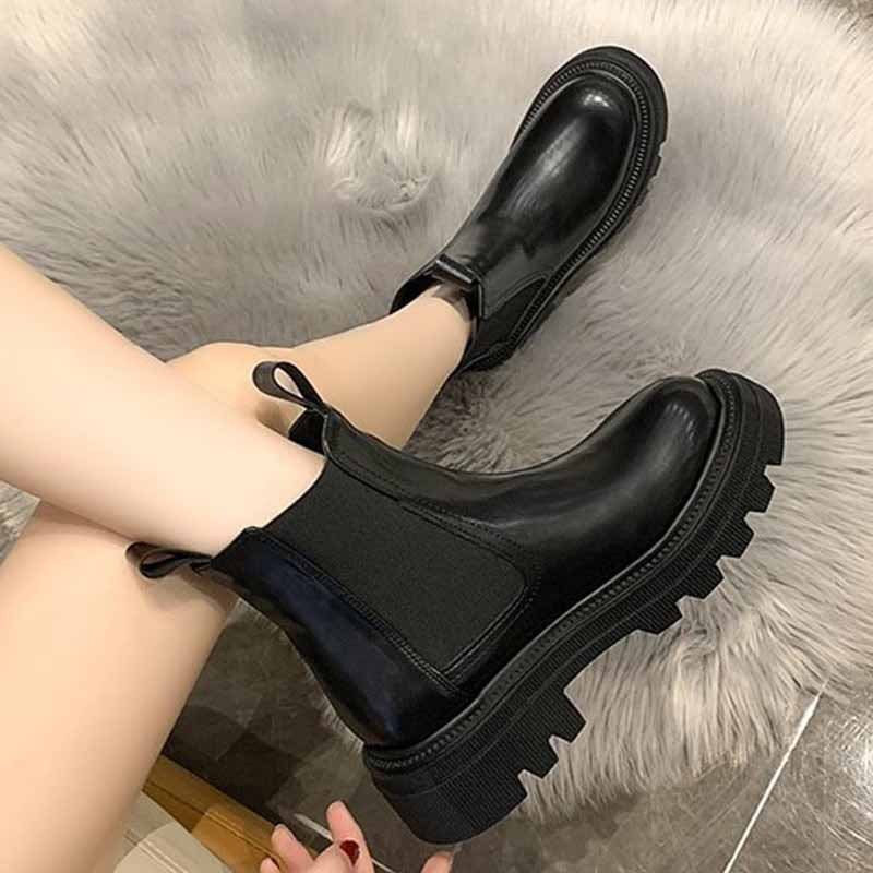 Bottes d'automne en cuir véritable pour femme-Luckweek