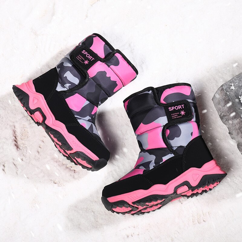 Bottes d'hiver en velours pour enfants avec doublure en coton étanche-Luckweek