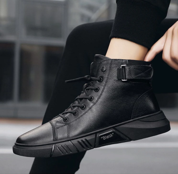 Chaussures montantes en cuir de qualité pour hommes-Luckweek