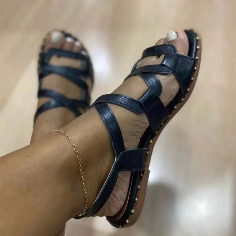 Sandales de gladiateur en cuir PU pour femmes - Amex-Luckweek