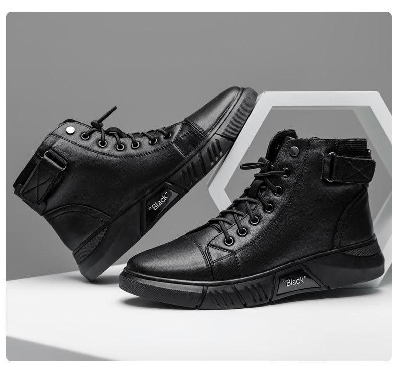 Chaussures montantes en cuir de qualité pour hommes-Luckweek