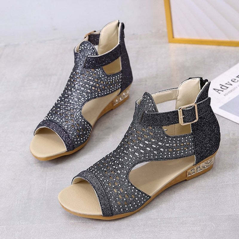 Sandales à Talons Bas avec Strass pour Femme - Zomax-Luckweek