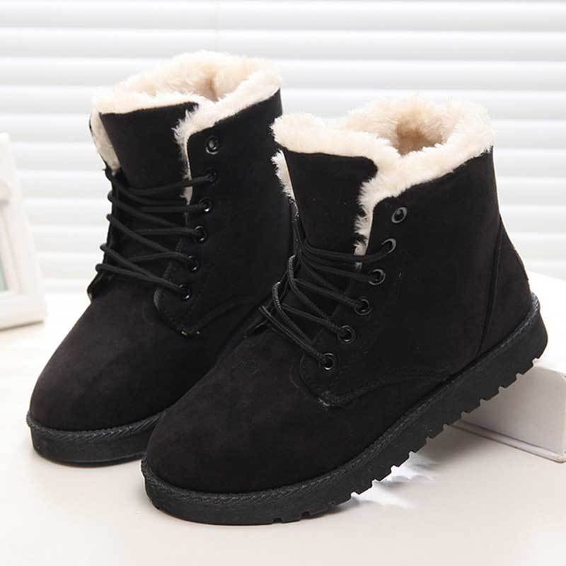 Bottes d'hiver plates et décontractées en peluche chaudes-Luckweek