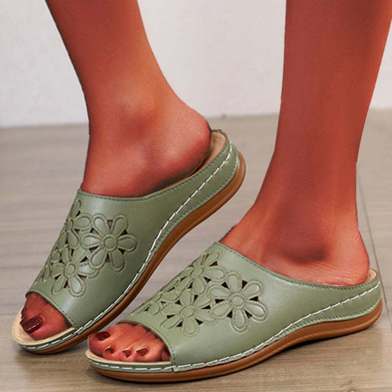Sandales souples à la mode à motif fleurie-Luckweek