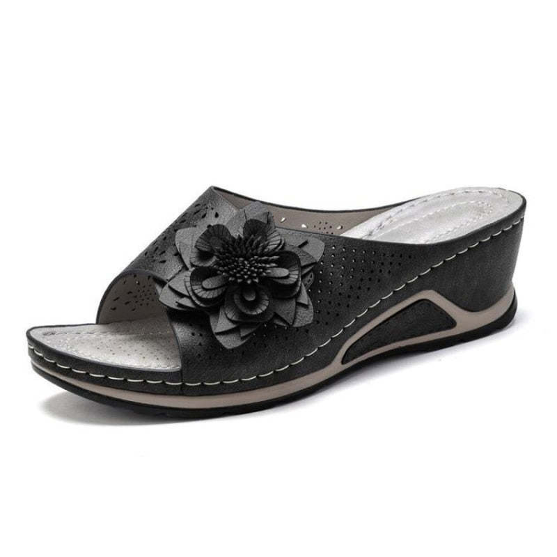 Sandales compensées tressées à motif floral - Respirantes - Grande taille-Luckweek