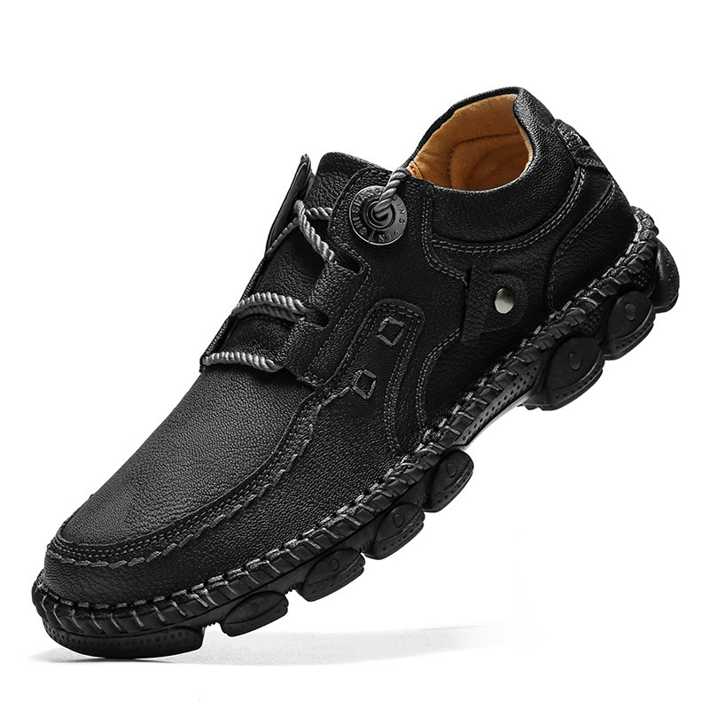 Chaussures en cuir pour hommes à semelle épaisse cousues à la main