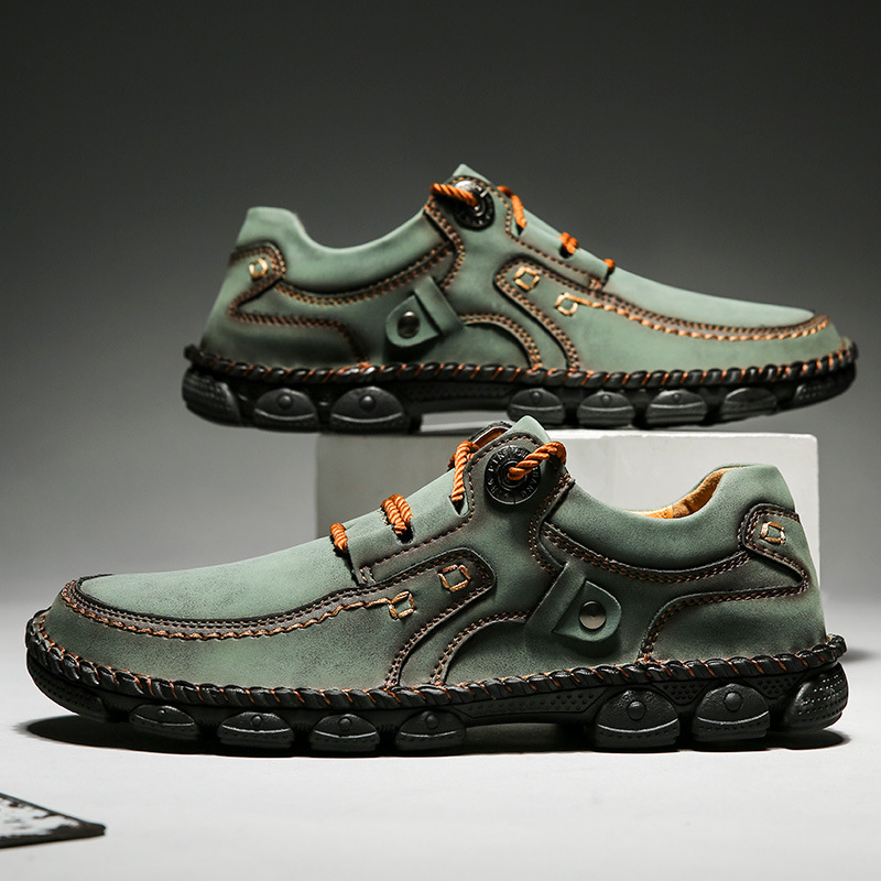 Chaussures en cuir pour hommes à semelle épaisse cousues à la main