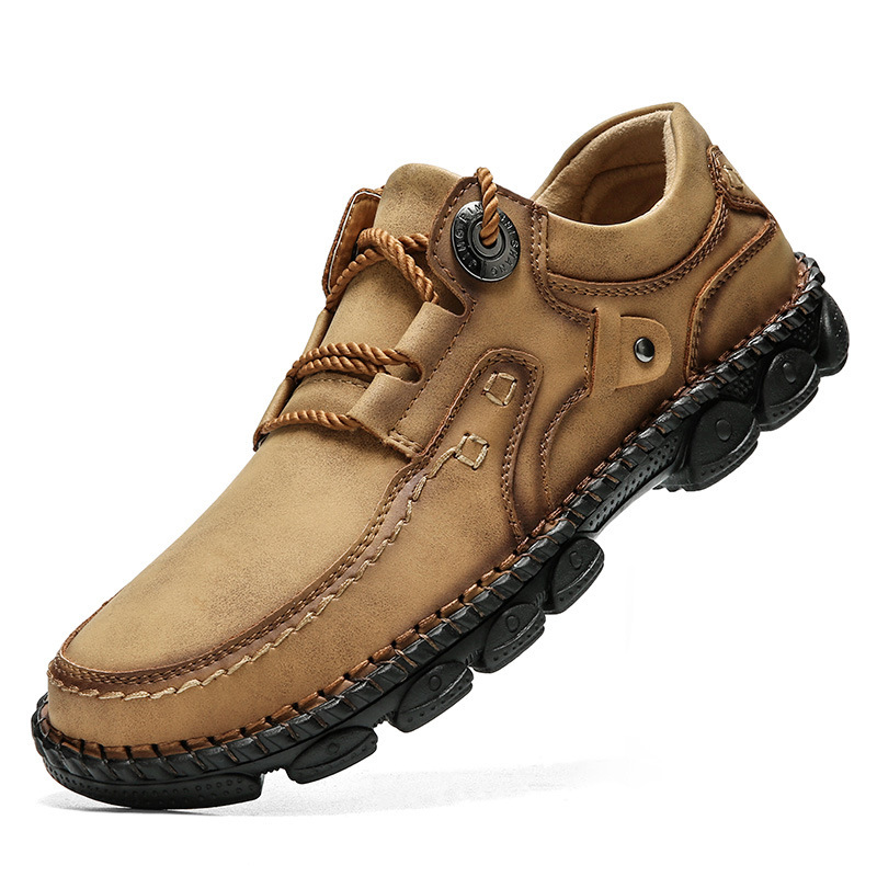 Chaussures en cuir pour hommes à semelle épaisse cousues à la main
