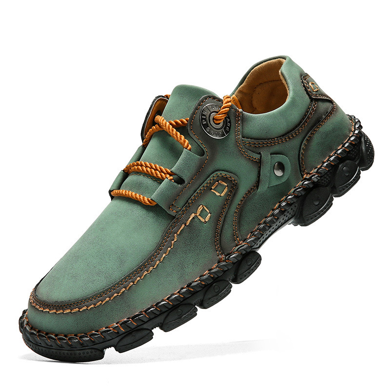 Chaussures en cuir pour hommes à semelle épaisse cousues à la main