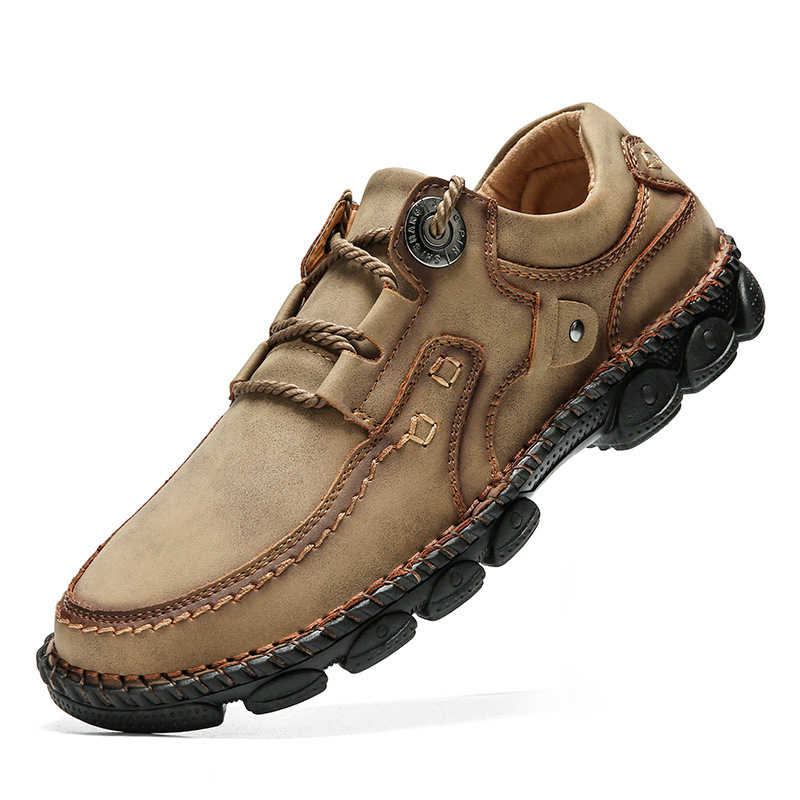 Chaussures en cuir pour hommes à semelle épaisse cousues à la main