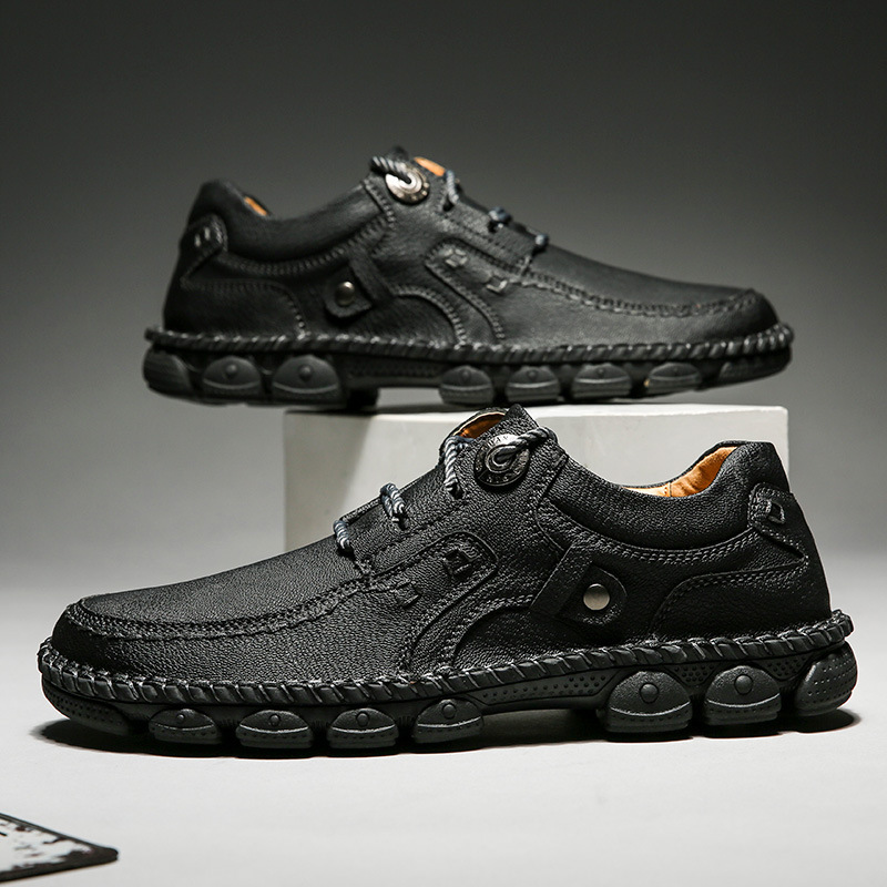 Chaussures en cuir pour hommes à semelle épaisse cousues à la main