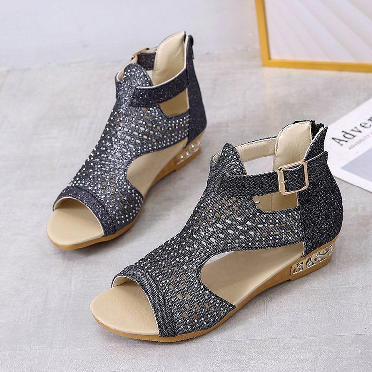 Sandales à Talons Bas avec Strass pour Femme - Zomax-Luckweek