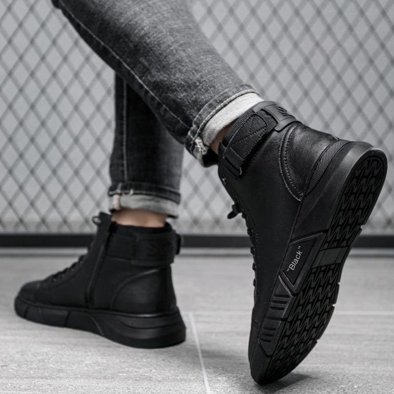 Chaussures montantes en cuir de qualité pour hommes-Luckweek