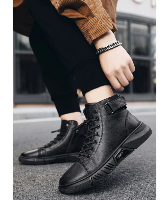 Chaussures montantes en cuir de qualité pour hommes-Luckweek