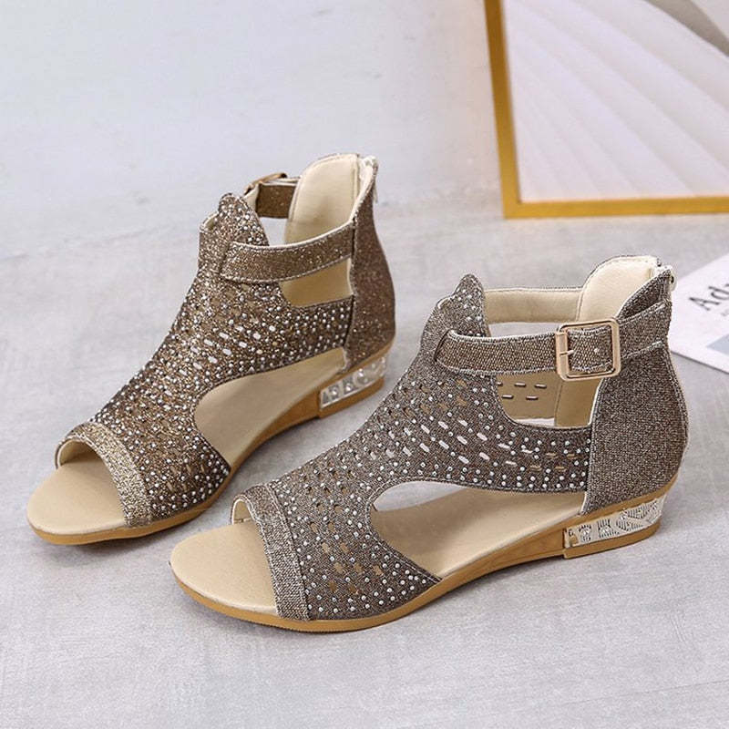 Sandales à Talons Bas avec Strass pour Femme - Zomax-Luckweek