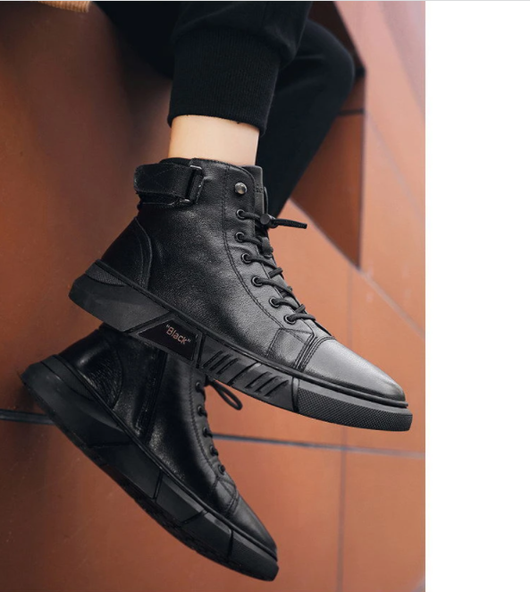 Chaussures montantes en cuir de qualité pour hommes-Luckweek