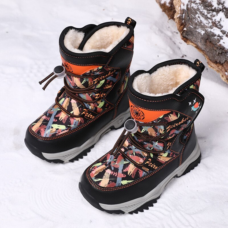 Bottes d'hiver en velours pour enfants avec doublure en coton étanche-Luckweek