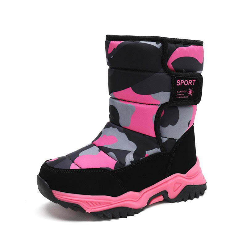 Bottes d'hiver en velours pour enfants avec doublure en coton étanche-Luckweek