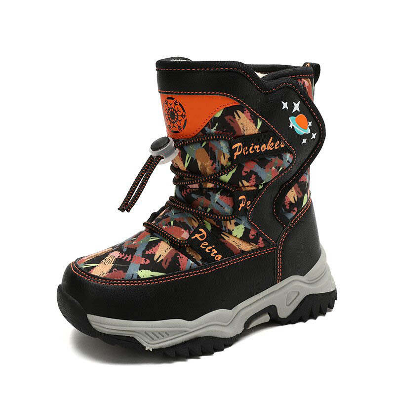 Bottes d'hiver en velours pour enfants avec doublure en coton étanche-Luckweek