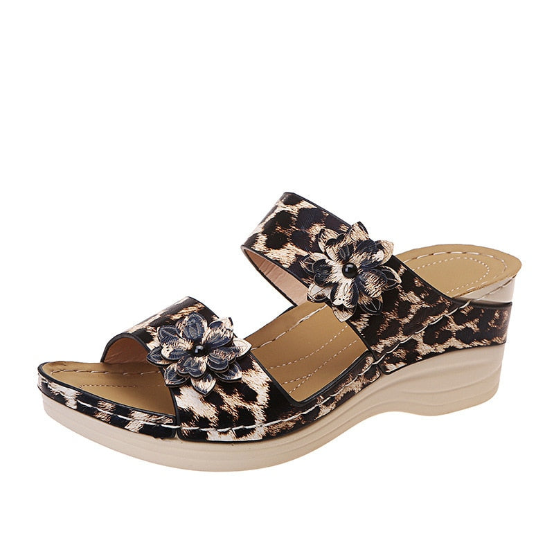 Sandales léopard mi-talon pour femmes - Fyli-Luckweek
