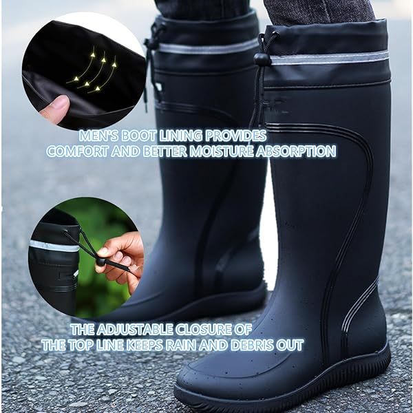 Bottes de pluie pour hommes Bottes en caoutchouc imperméables à genoux avec PVC