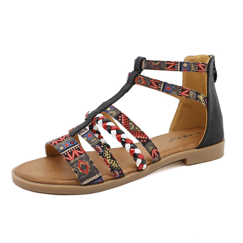 Summer Ethnic Colorful Color Blocks Flat Sandals Casual Comfortable Ro