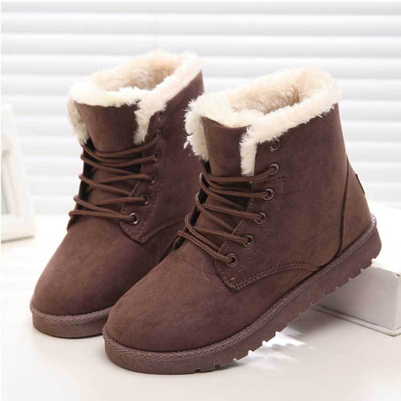Bottes d'hiver plates et décontractées en peluche chaudes-Luckweek