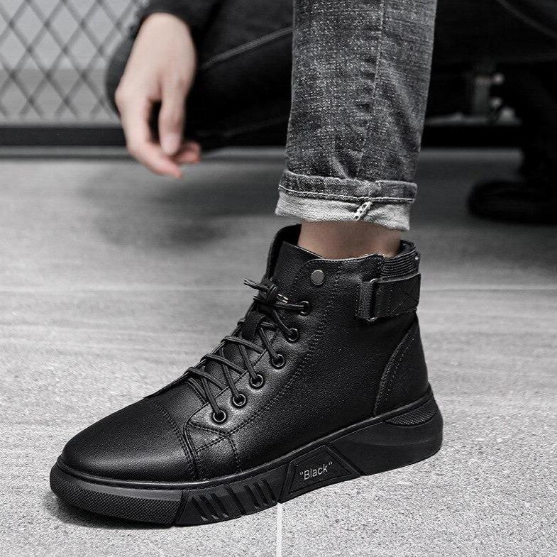 Chaussures montantes en cuir de qualité pour hommes-Luckweek