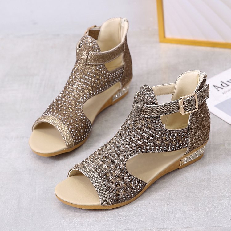 Sandales à Talons Bas avec Strass pour Femme - Zomax-Luckweek