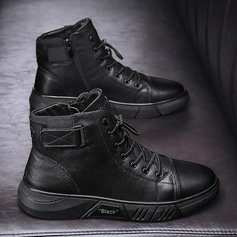 Chaussures montantes en cuir de qualité pour hommes-Luckweek