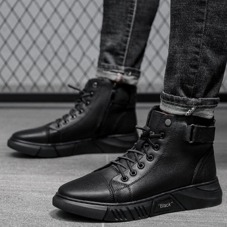 Chaussures montantes en cuir de qualité pour hommes-Luckweek