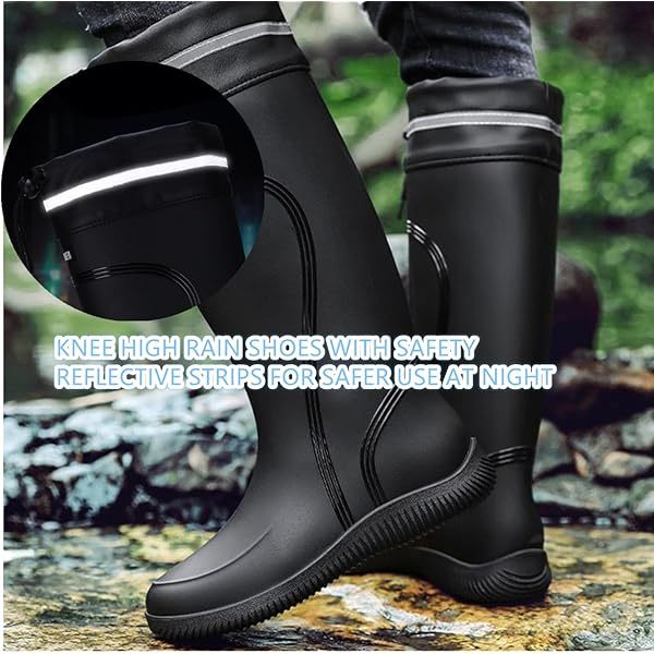 Bottes de pluie pour hommes Bottes en caoutchouc imperméables à genoux avec PVC