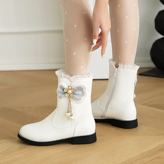 Femme Bottes Lolita Grandes Tailles Bottes de mariage du quotidien Bottes mi-mollet Hiver Talon Plat Le style mignon Confort Preppy Polyuréthane-Luckweek