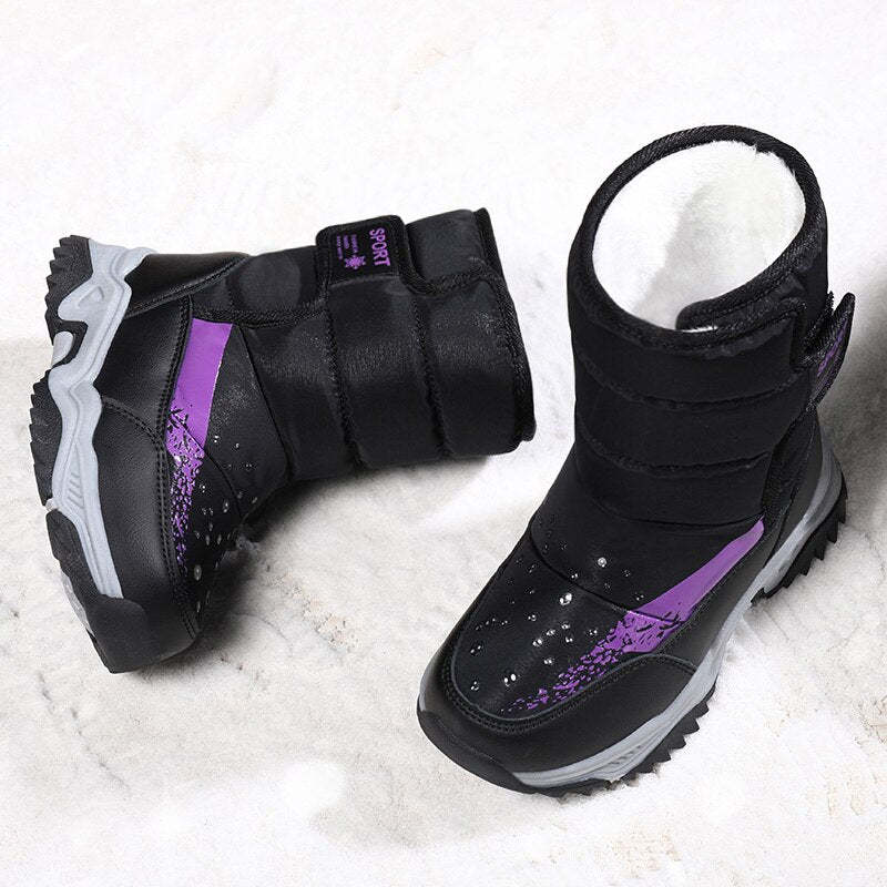Bottes d'hiver à bout rond confortables et imperméables pour garçons et filles-Luckweek