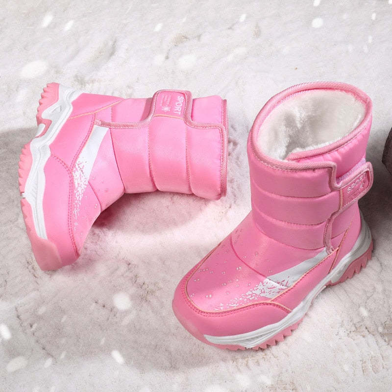Bottes d'hiver à bout rond confortables et imperméables pour garçons et filles-Luckweek
