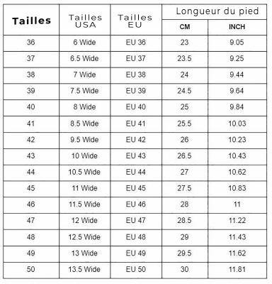 grille de taille Chaussures de marche Orthopédique pour Homme
