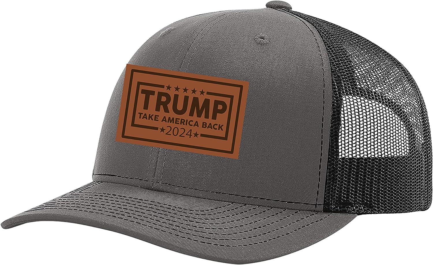  2024 Embroidered Leather Patch Trucker Snapback Hat-MakeAmericaGreatAgain