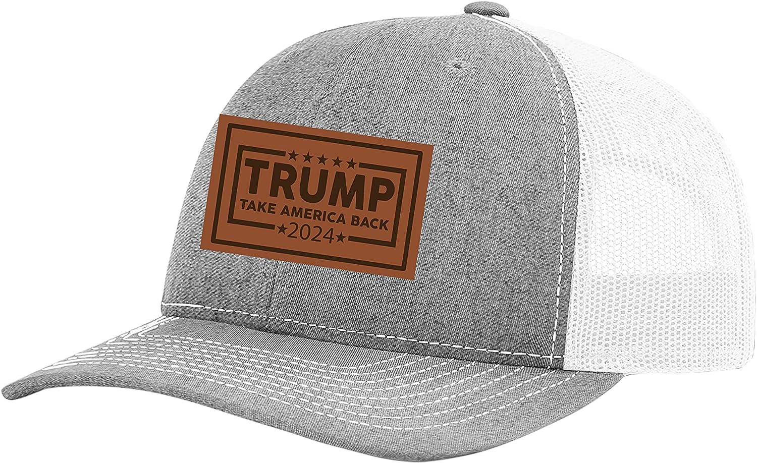  2024 Embroidered Leather Patch Trucker Snapback Hat-MakeAmericaGreatAgain