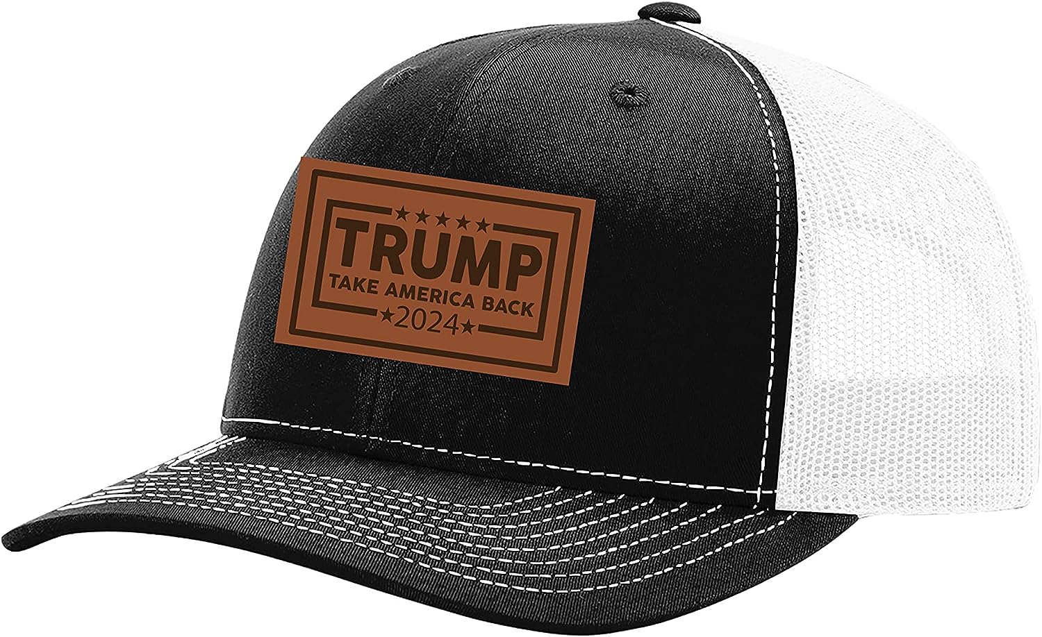  2024 Embroidered Leather Patch Trucker Snapback Hat-MakeAmericaGreatAgain