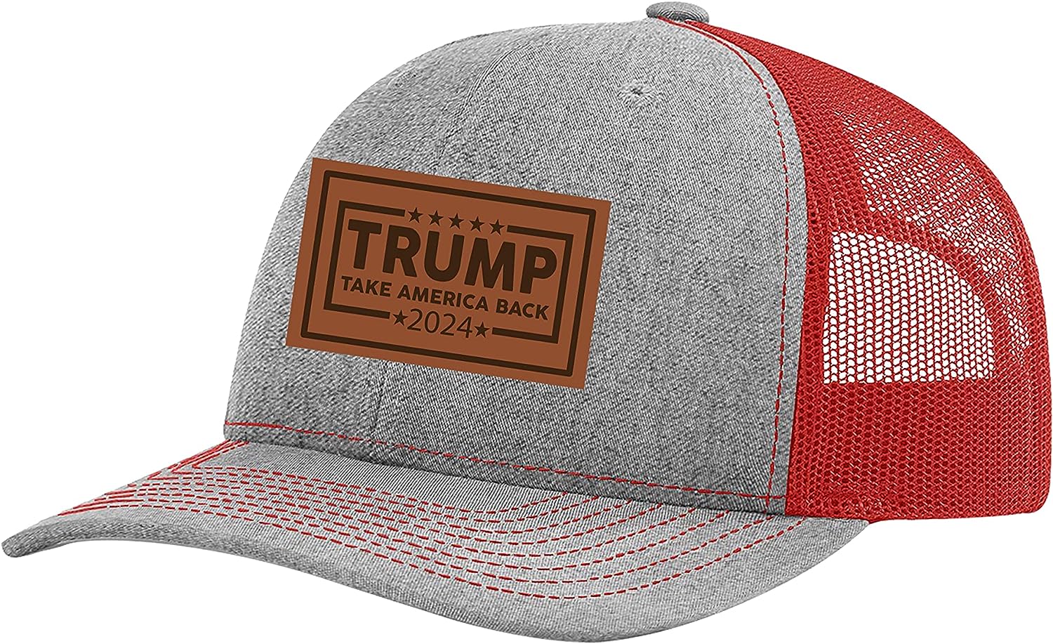  2024 Embroidered Leather Patch Trucker Snapback Hat-MakeAmericaGreatAgain