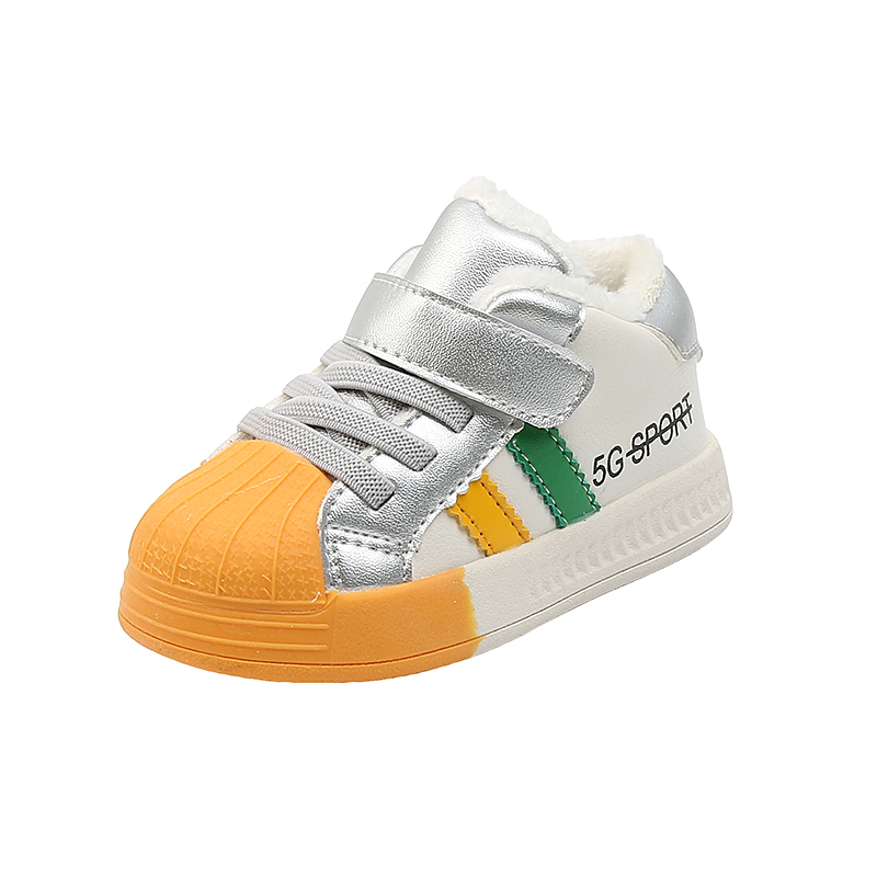 Fleece-lined soft-soled leather baby girl's walking shoes