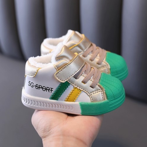 Fleece-lined soft-soled leather baby girl's walking shoes